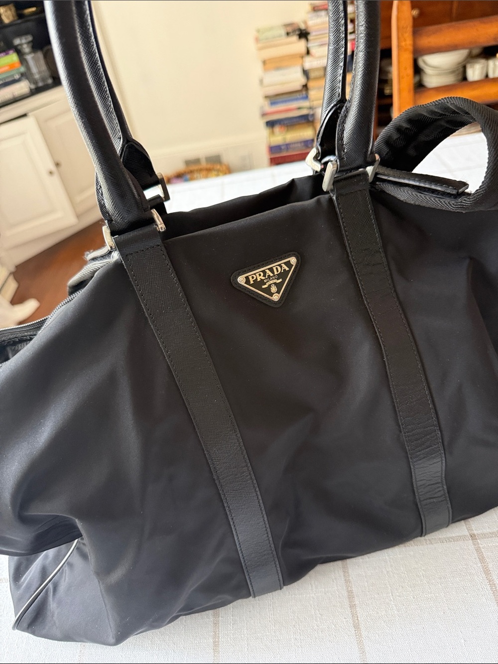 Prada Large Black Nylon Duffel Travel Bag Vintage